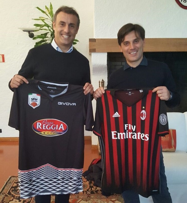Sante Roperto e Vinecnzo Montella, allentatore del Milan (foto dal profilo twitter della Juve Caserta)